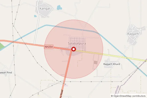 Map showing approximate area covered by Pincode 151108 — Kaur Singh Wala Bo, Bathinda