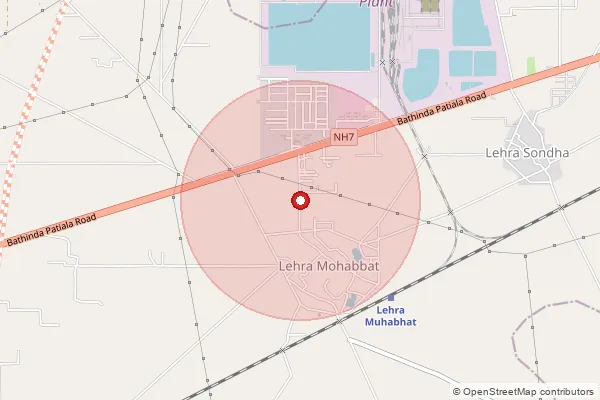 Map showing approximate area covered by Pincode 151111 — Lehra Bega Bo, Bathinda