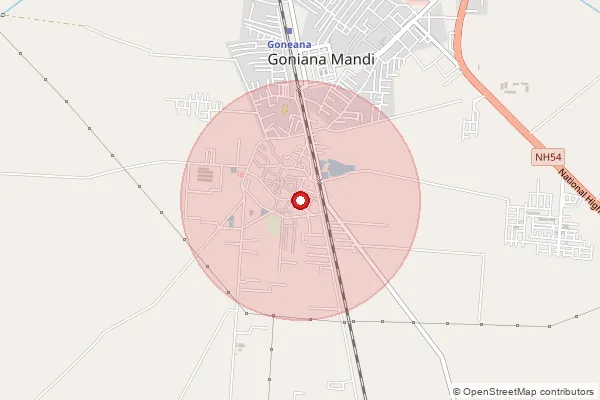 Map showing approximate area covered by Pincode 151201 — Ganga Bo, Bathinda