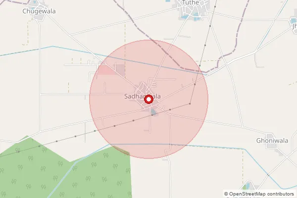 Map showing approximate area covered by Pincode 151214 — Bhagthala Kalan Bo, Faridkot