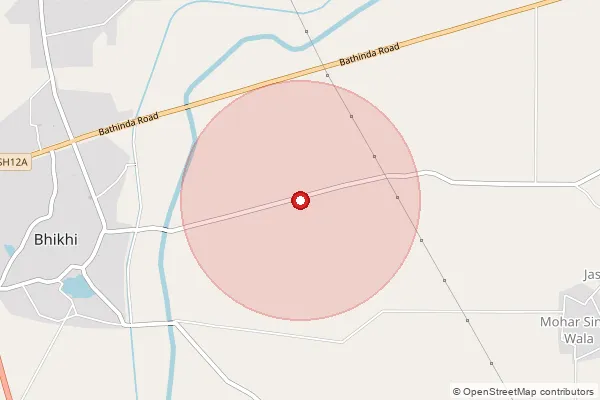 Map showing approximate area covered by Pincode 151504 — Hiron Kalan Bo, Mansa