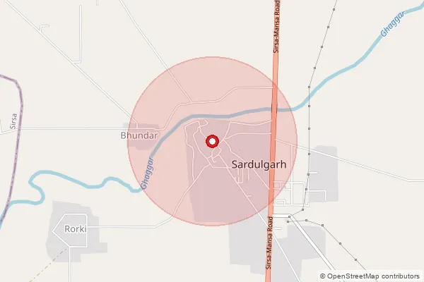 Map showing approximate area covered by Pincode 151507 — Jhanda Khurd Bo, Mansa