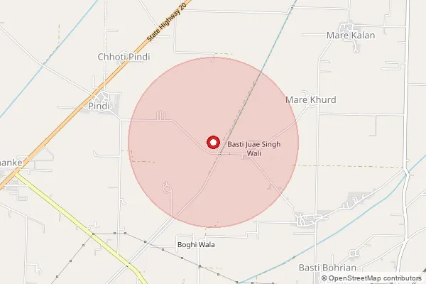 Map showing approximate area covered by Pincode 152022 — Sharienwala Bo, Firozepur