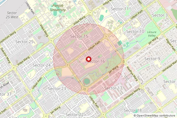 Map showing approximate area covered by Pincode 160015 — Sector 15 Chandigarh So, Chandigarh