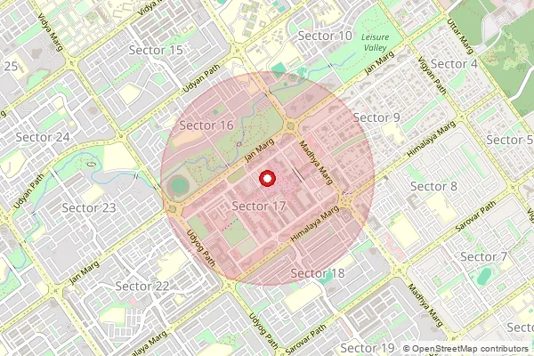 Map showing approximate area covered by Pincode 160017 — Chandigarh Gpo, Chandigarh