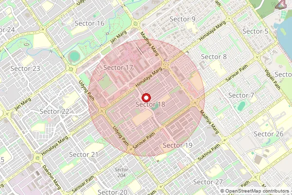 Map showing approximate area covered by Pincode 160018 — Sector 18 Chandigarh So, Chandigarh