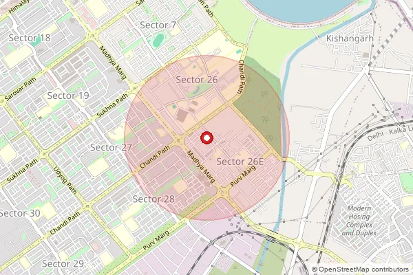 Map showing approximate area covered by Pincode 160019 — Raj Bhawan So Chandigarh, Chandigarh