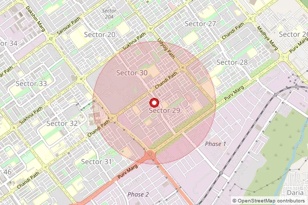 Map showing approximate area covered by Pincode 160030 — Sector 29 Chandigarh So, Chandigarh