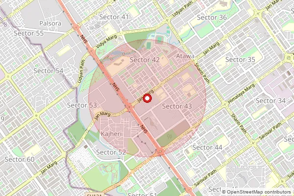 Map showing approximate area covered by Pincode 160043 — Sector43 Chandigarh, Chandigarh