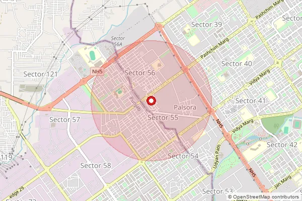 Map showing approximate area covered by Pincode 160055 — Balongi Bo, S.A.S Nagar