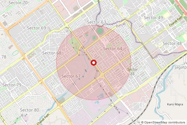 Map showing approximate area covered by Pincode 160062 — Chandigarh Sector 67 So, S.A.S Nagar