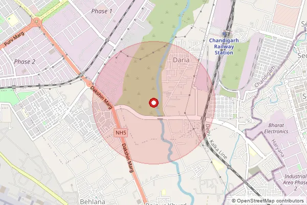Map showing approximate area covered by Pincode 160102 — Raipur Kalan Bo, Chandigarh