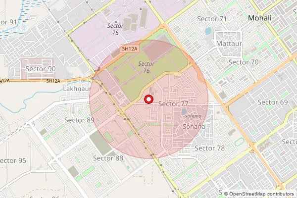 Map showing approximate area covered by Pincode 160104 — Dhakaoli So, S.A.S Nagar