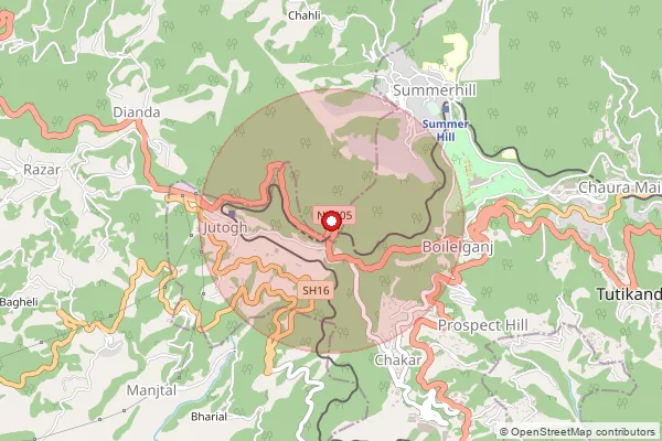 Map showing approximate area covered by Pincode 171008 — Jutogh So, Shimla