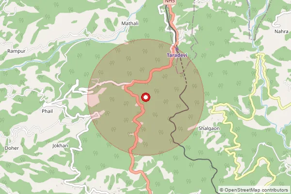 Map showing approximate area covered by Pincode 171010 — Tara Devi So, Shimla