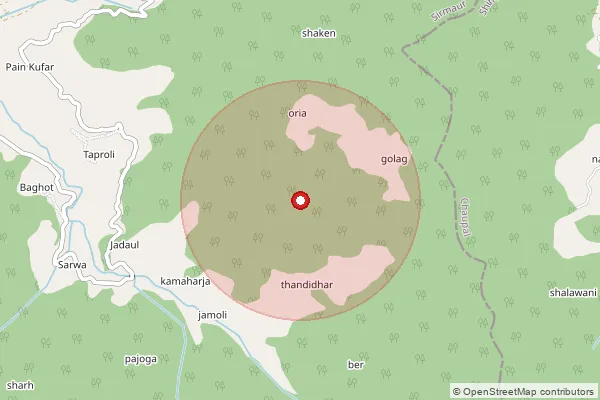 Map showing approximate area covered by Pincode 171011 — Badehari Bo, Shimla