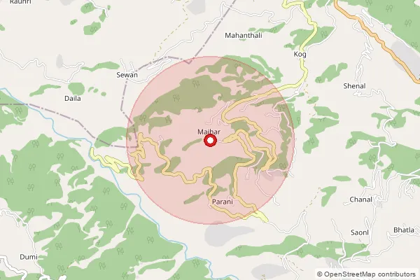 Map showing approximate area covered by Pincode 171015 — Baldeyan So, Shimla