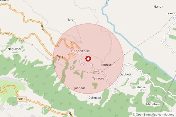 Map showing approximate area covered by Pincode 171018 — Majhiwar Bo, Shimla