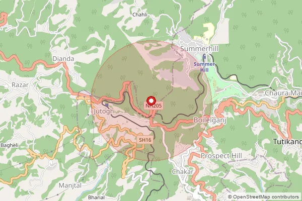 Map showing approximate area covered by Pincode 171019 — Gadheri Bo, Shimla