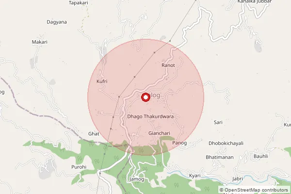 Map showing approximate area covered by Pincode 171103 — Chalahal Bo, Shimla