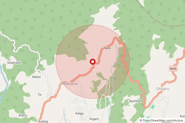 Map showing approximate area covered by Pincode 171201 — Kiartoonal Bo, Shimla