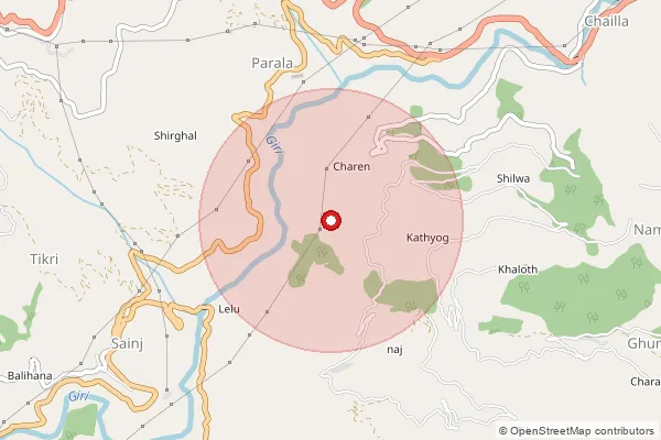 Map showing approximate area covered by Pincode 171202 — Gumma Bo, Shimla