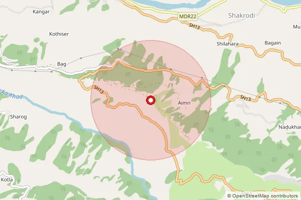 Map showing approximate area covered by Pincode 171205 — Dhar Bo, Shimla