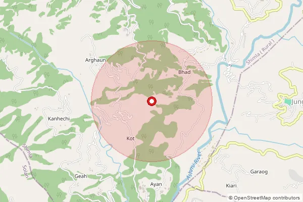 Map showing approximate area covered by Pincode 171207 — Gawas Bo, Shimla