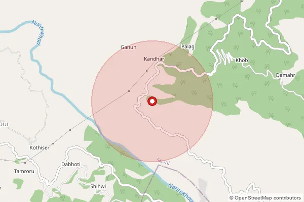 Map showing approximate area covered by Pincode 171208 — Gaonsari Bo, Shimla
