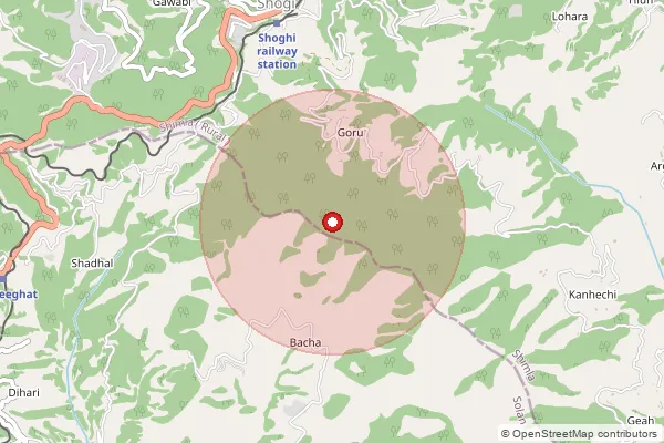 Map showing approximate area covered by Pincode 171209 — Majhar Bo, Shimla