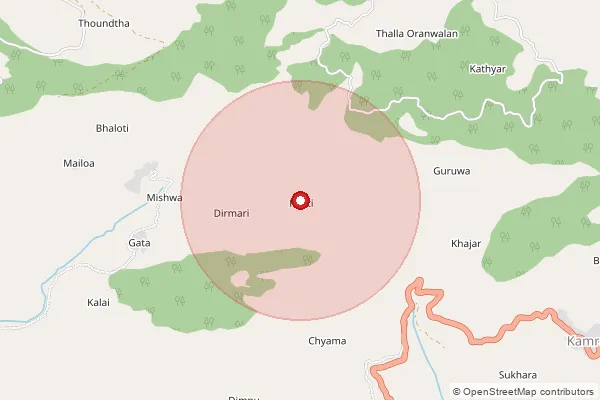 Map showing approximate area covered by Pincode 171210 — Bharanu Bo, Shimla