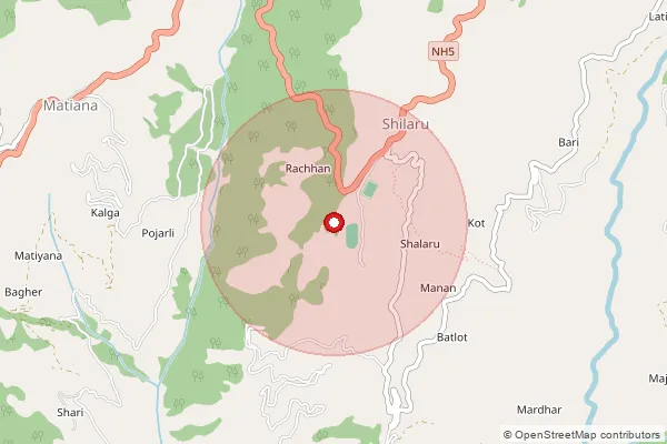 Map showing approximate area covered by Pincode 171212 — Bharana Bo, Shimla