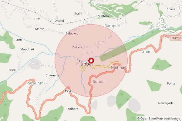 Map showing approximate area covered by Pincode 171215 — Mandhole So, Shimla