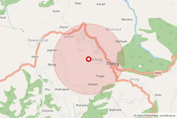 Map showing approximate area covered by Pincode 171222 — Lafughati Bo, Shimla
