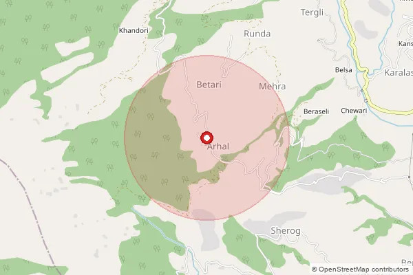 Map showing approximate area covered by Pincode 171223 — Arhal So, Shimla
