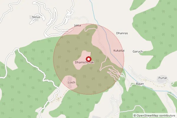 Map showing approximate area covered by Pincode 171226 — Deothi Manjghaon Bo, Shimla
