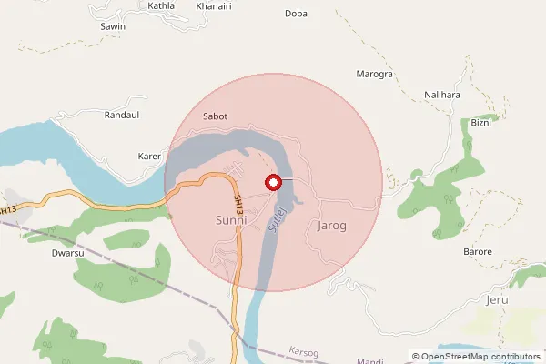 Map showing approximate area covered by Pincode 171301 — Juni Bo, Shimla