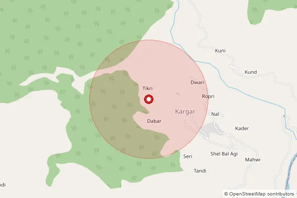 Map showing approximate area covered by Pincode 172021 — Danawali Bo, Shimla