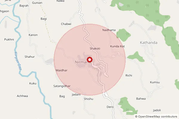 Map showing approximate area covered by Pincode 172023 — Nirmand So, Kullu