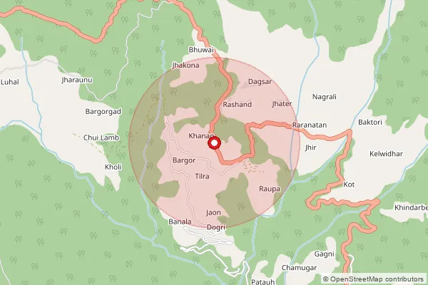 Map showing approximate area covered by Pincode 172026 — Kandugad Bo, Kullu