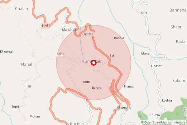 Map showing approximate area covered by Pincode 172029 — Kumarsain So, Shimla