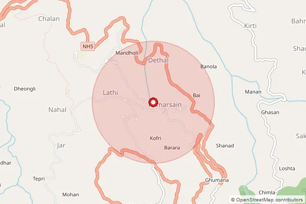Map showing approximate area covered by Pincode 172030 — Thanedhar So, Shimla