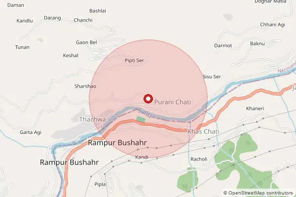 Map showing approximate area covered by Pincode 172032 — Chowai So, Kullu