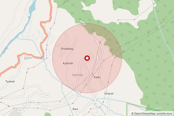 Map showing approximate area covered by Pincode 172034 — Bonda So, Shimla