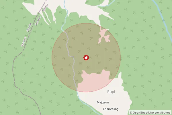 Map showing approximate area covered by Pincode 172101 — Jaghori Bo, Shimla