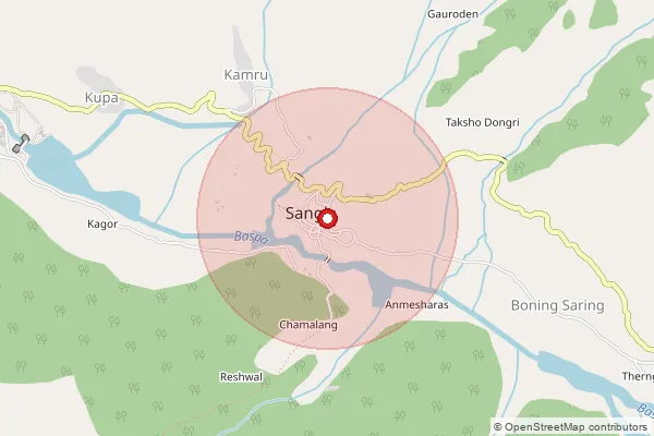 Map showing approximate area covered by Pincode 172106 — Sangla So, Kinnaur