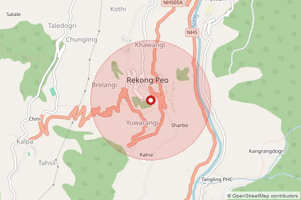 Map showing approximate area covered by Pincode 172107 — Reckong Peo Ho, Kinnaur