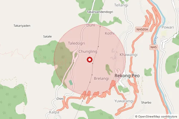 Map showing approximate area covered by Pincode 172108 — Duni Bo, Kinnaur