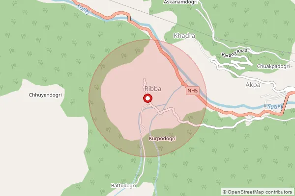 Map showing approximate area covered by Pincode 172116 — Rarang Bo, Kinnaur