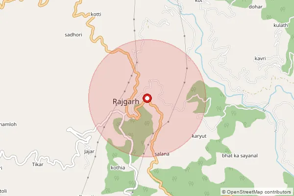 Map showing approximate area covered by Pincode 173027 — Gawali Bo, Sirmaur